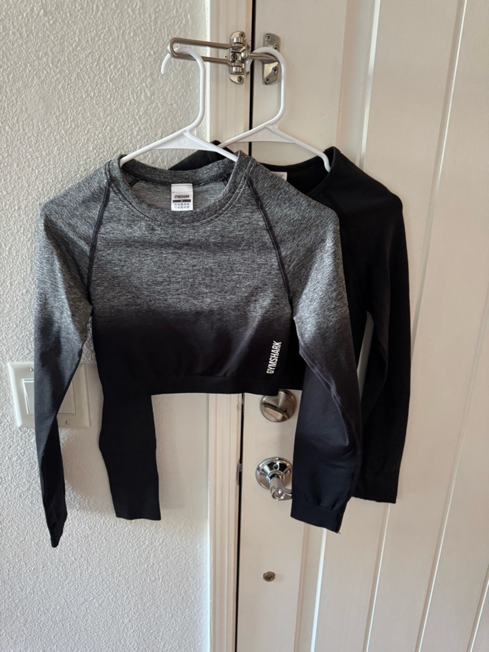 Set of 2- Gymshark Gray-to-Black Ombre Long Sleeve and Black Crop Top
